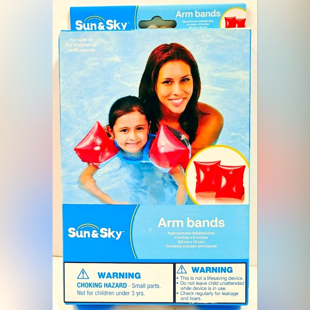 *3/$20* SUN & SKY 2 ARM BANDS FOR SWIMMING AGES 4+ & CHILDREN UP TO 66 LBS. NEW.